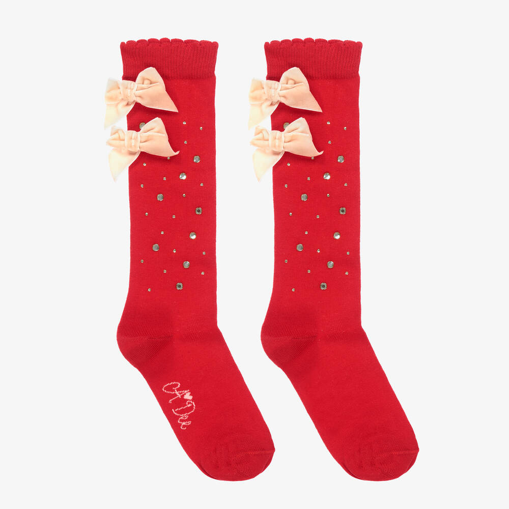 A Dee - Red & Gold Bow Socks | Childrensalon