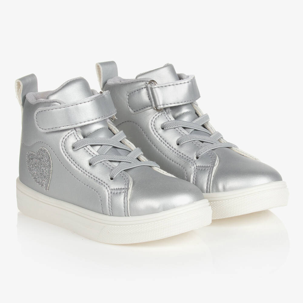 A Dee - Silver Heart High-Top Trainers | Childrensalon