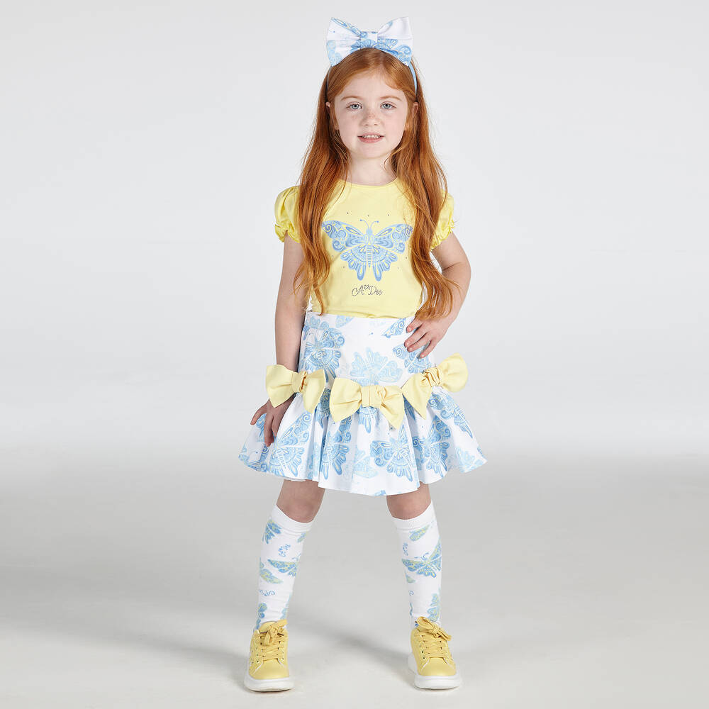 A Dee-تنورة لون أبيض وأزرق باهت وأصفر | Childrensalon Outlet