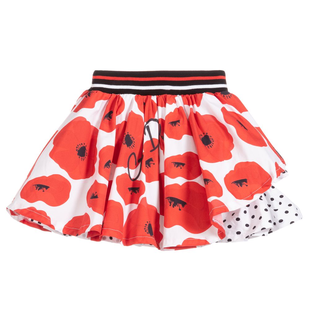 A Dee - White & Red Cotton Skirt | Childrensalon