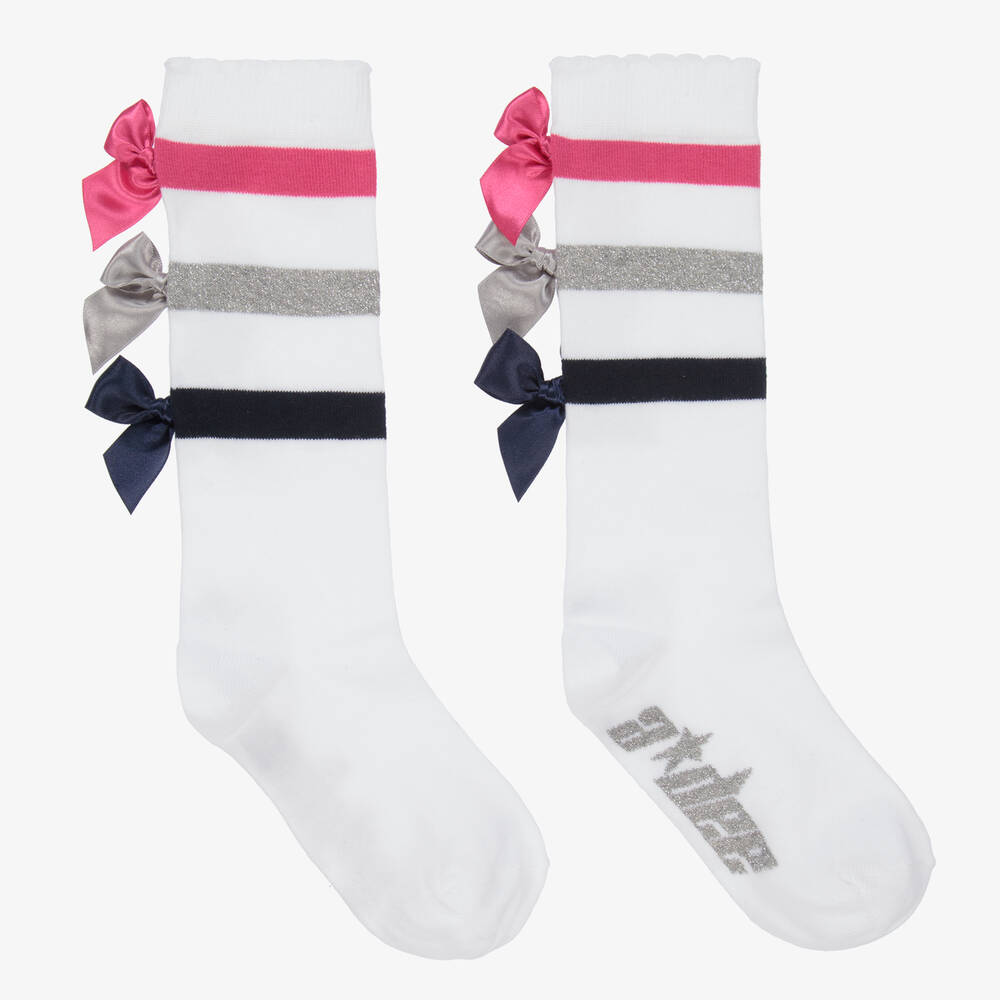 آدي-جوارب قطن ستريتش لون أبيض للبنات | Childrensalon Outlet