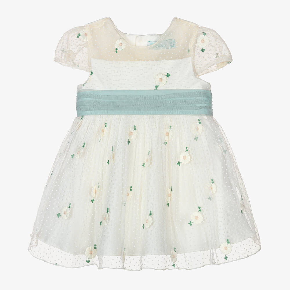 Abel & Lula - Baby Girls Ivory Floral Tulle Dress | Childrensalon