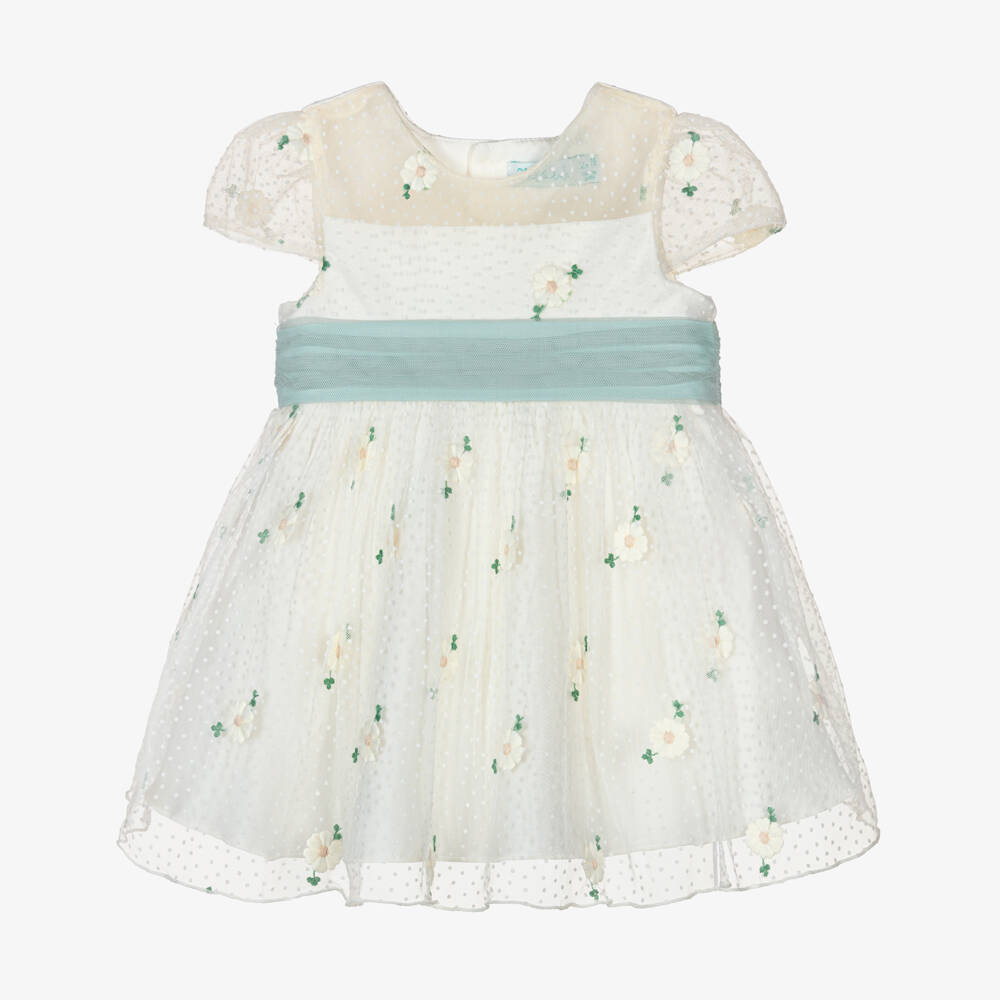 Abel & Lula-فستان تول وساتان لون عاجي بطبعة ورود | Childrensalon Outlet