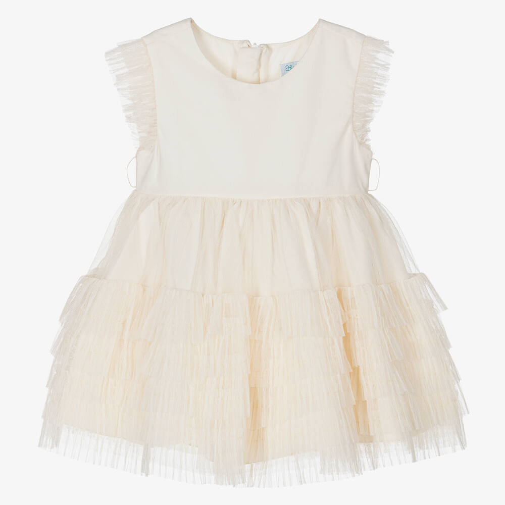 Abel & Lula-Baby Girls Ivory Tulle & Lace Trim Dress | Childrensalon Outlet