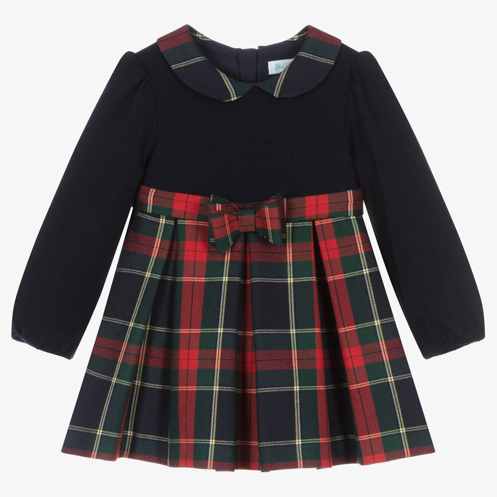 Abel & Lula - Baby Girls Navy Blue & Red Tartan Dress | Childrensalon