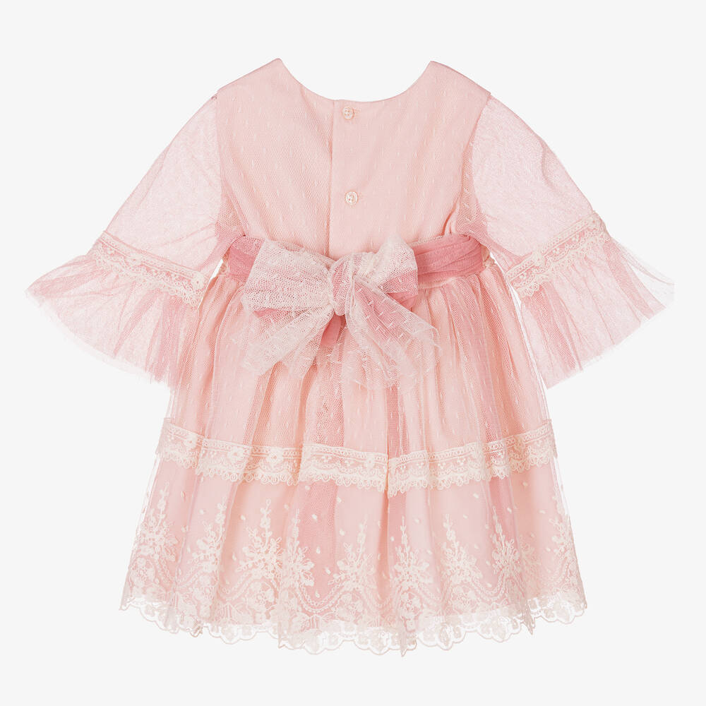 Abel & Lula-Baby Girls Pink Embroidered Tulle Dress | Childrensalon Outlet