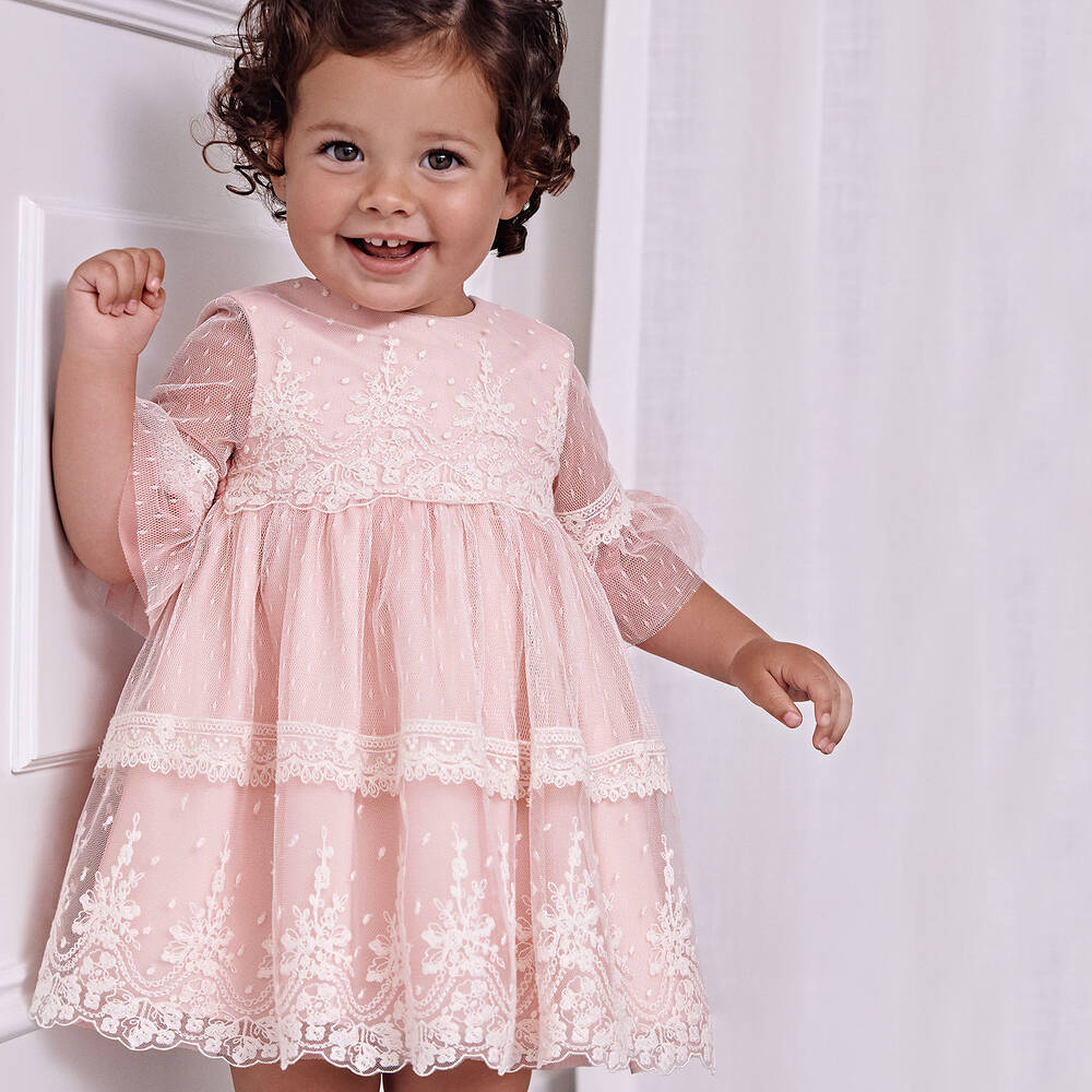 Abel & Lula-Baby Girls Pink Embroidered Tulle Dress | Childrensalon Outlet