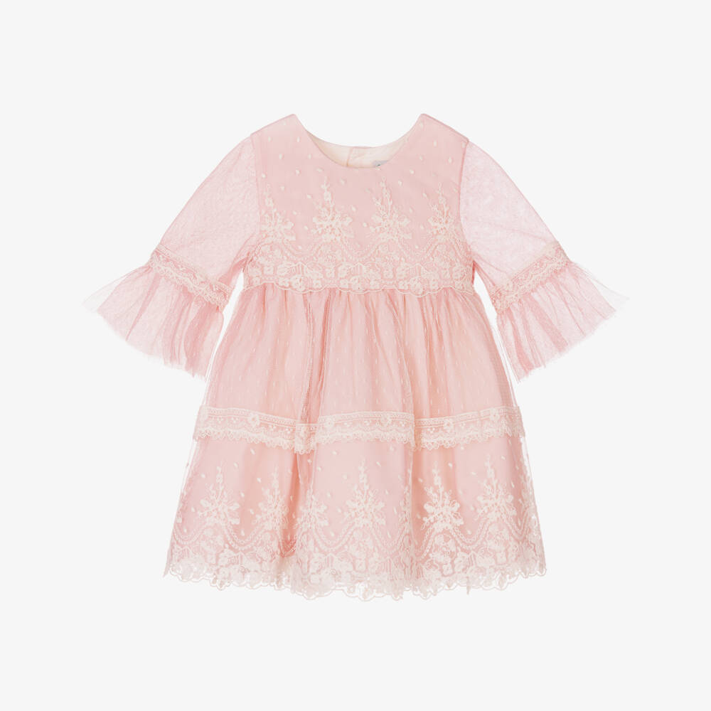 Abel & Lula-فستان أطفال بناتي تول مطرز لون زهري فاتح | Childrensalon Outlet