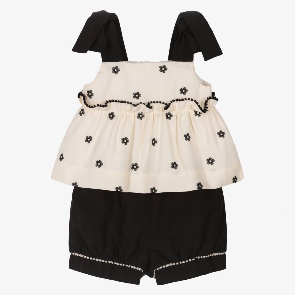 Abel & Lula-Black & Beige Flower Short Set | Childrensalon Outlet