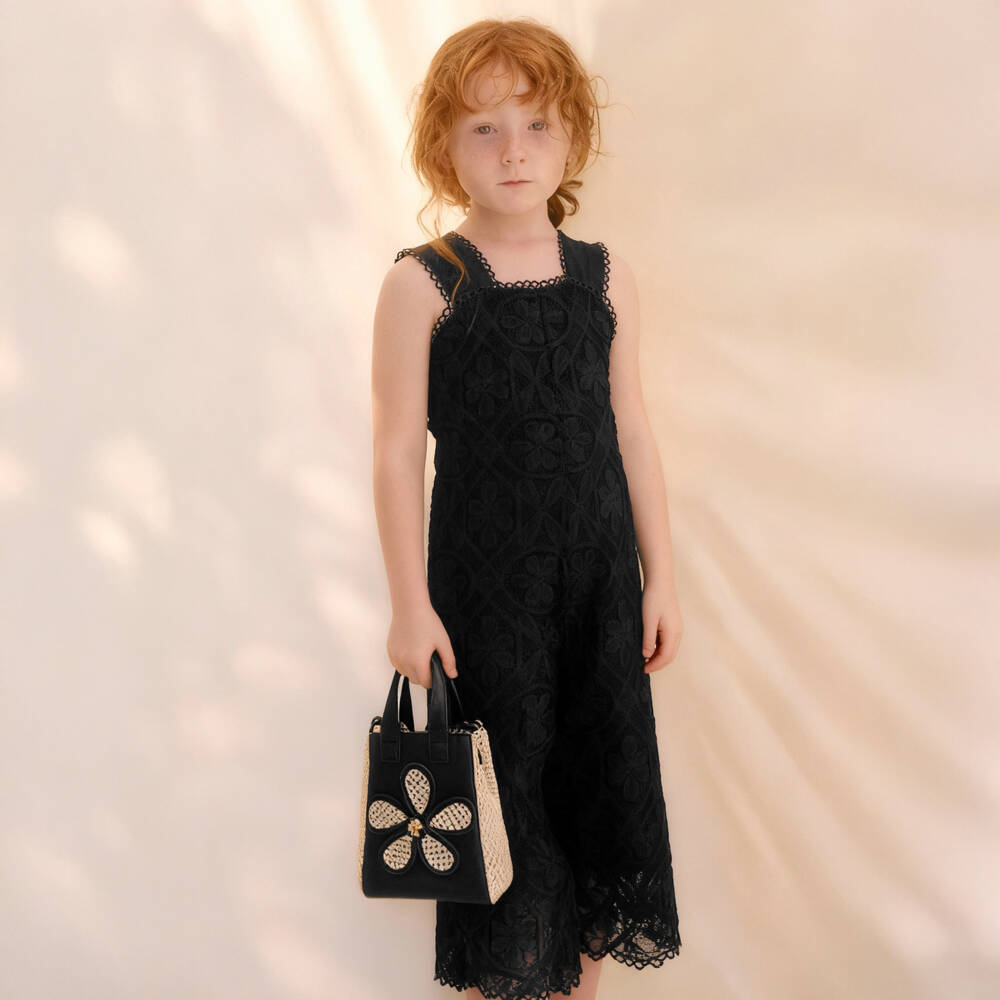 Abel & Lula-Black Crochet Jumpsuit | Childrensalon Outlet