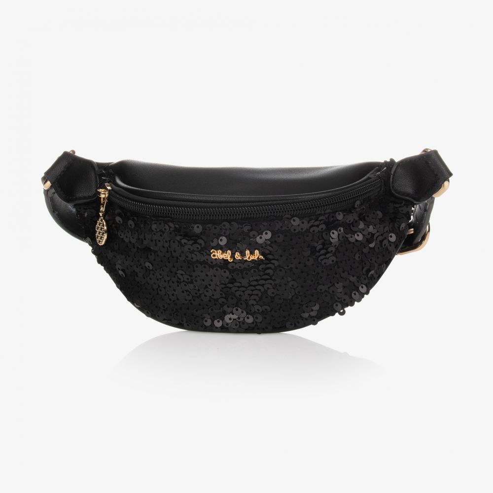 Abel & Lula - Black Sequin Belt Bag (22cm) | Childrensalon