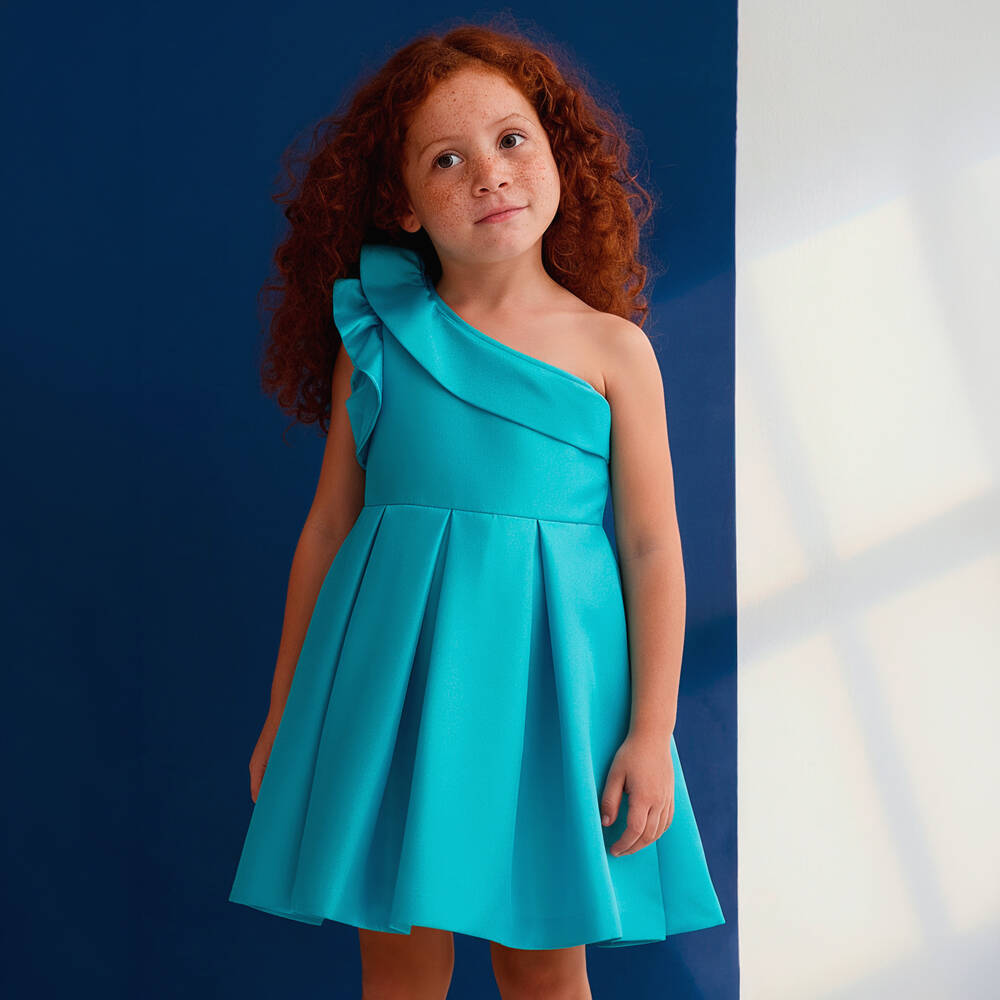 Abel & Lula-Blue One Shoulder Satin Dress | Childrensalon Outlet