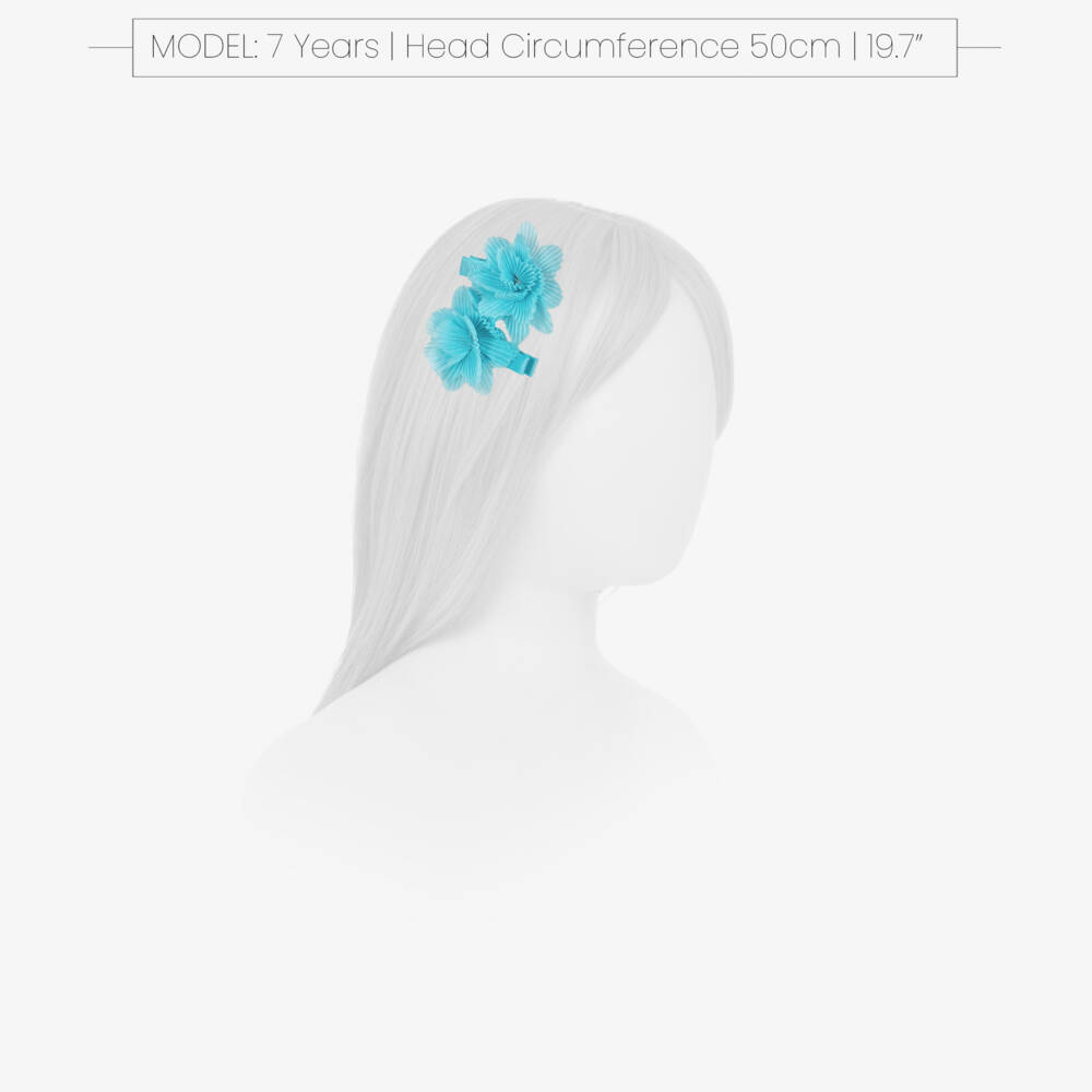 Abel & Lula-Blue Plisse Flower Hair Clips 2pk | Childrensalon Outlet