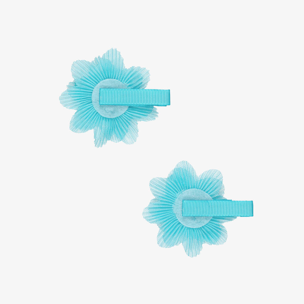 Abel & Lula-Blue Plisse Flower Hair Clips 2pk | Childrensalon Outlet