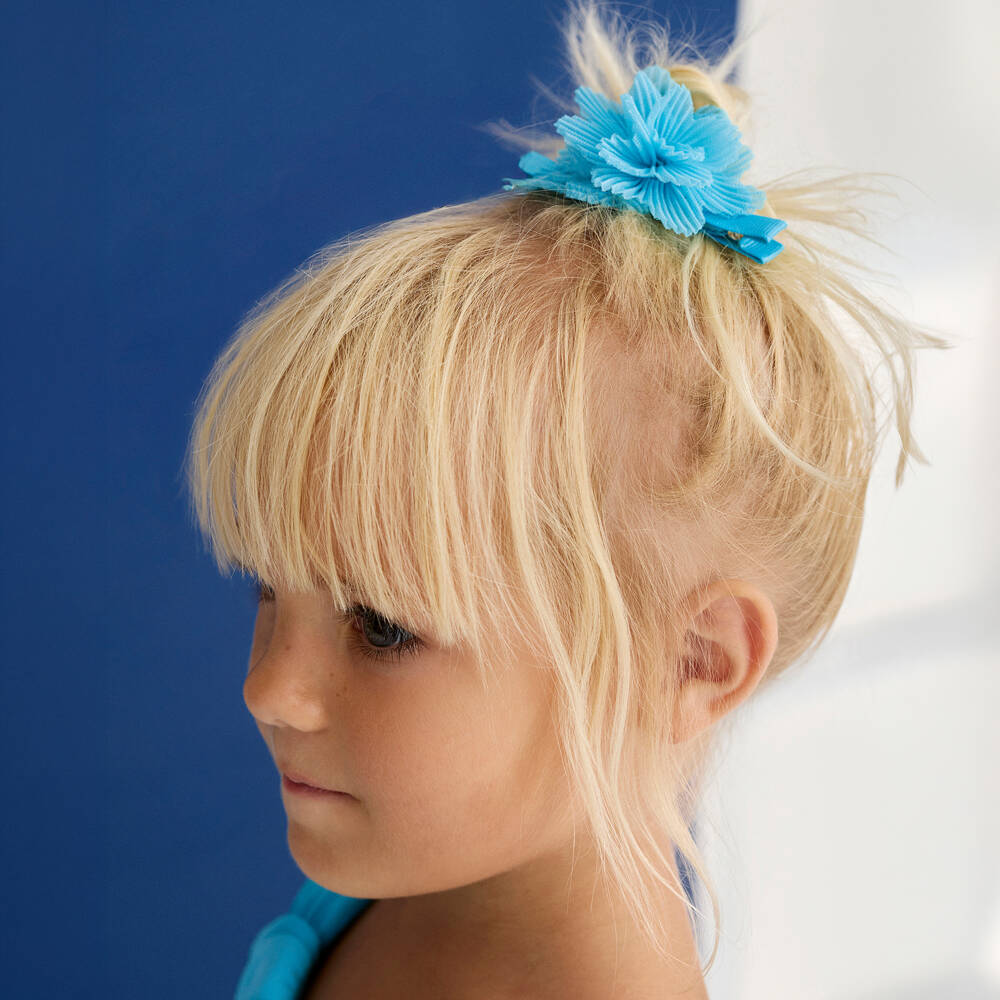 Abel & Lula-Blue Plisse Flower Hair Clips 2pk | Childrensalon Outlet