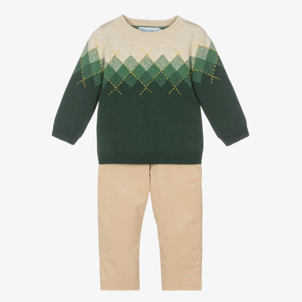 Abel & Lula - Ensemble pantalon beige et vert | Childrensalon