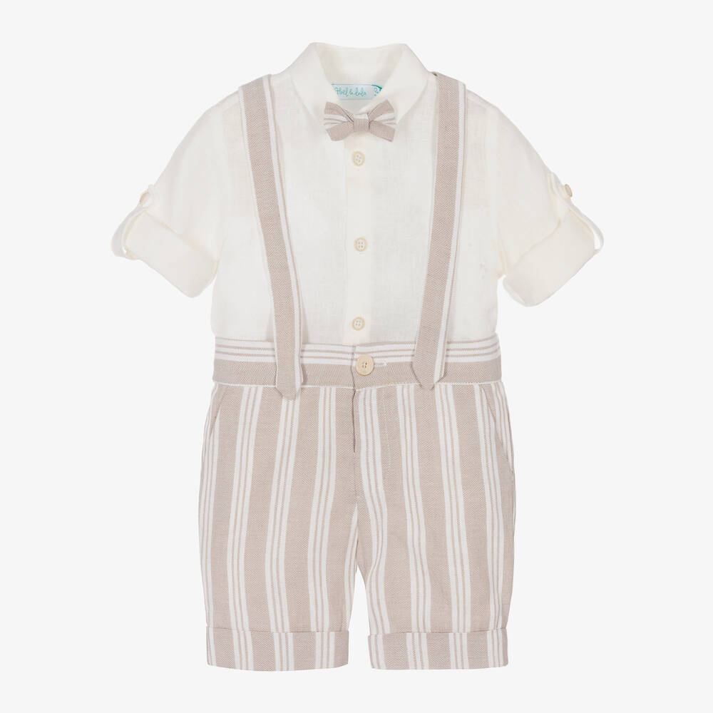 Abel & Lula - Boys Beige Linen & Cotton Shorts Set | Childrensalon