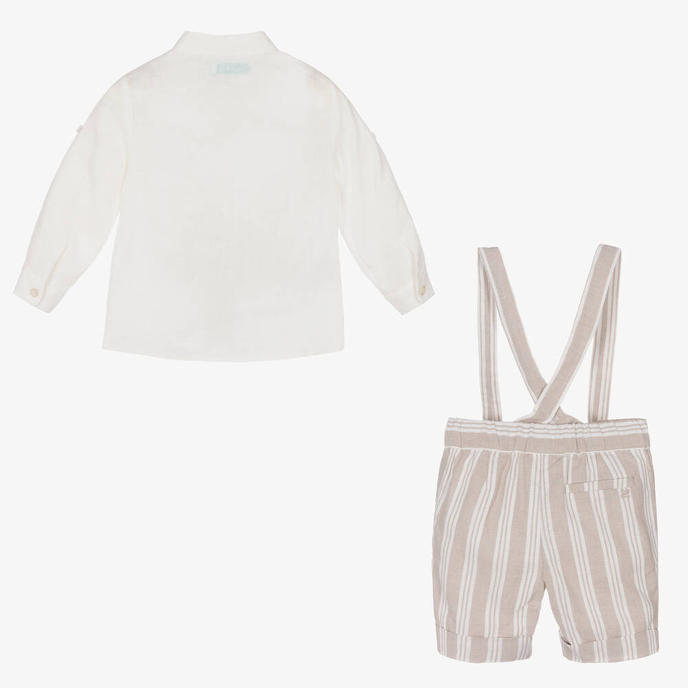 Abel & Lula-طقم شورت أطفال ولادي قطن وكتان لون أبيض وبيج | Childrensalon Outlet