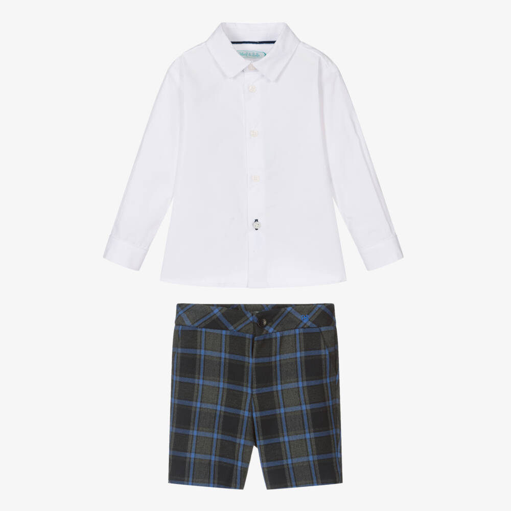 Abel & Lula-Boys Blue & Grey Check Shorts Set | Childrensalon Outlet