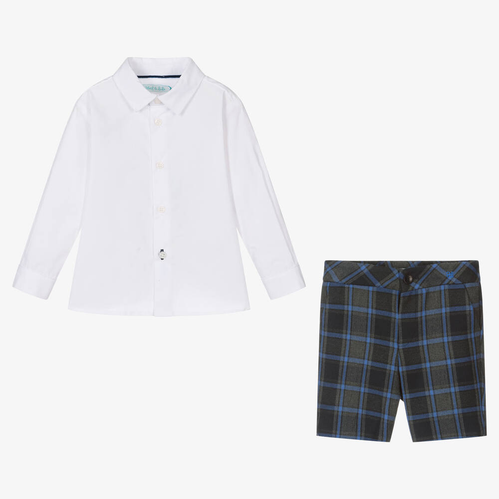 Abel & Lula-طقم شورت قطن كاروهات لون أزرق ورمادي | Childrensalon Outlet