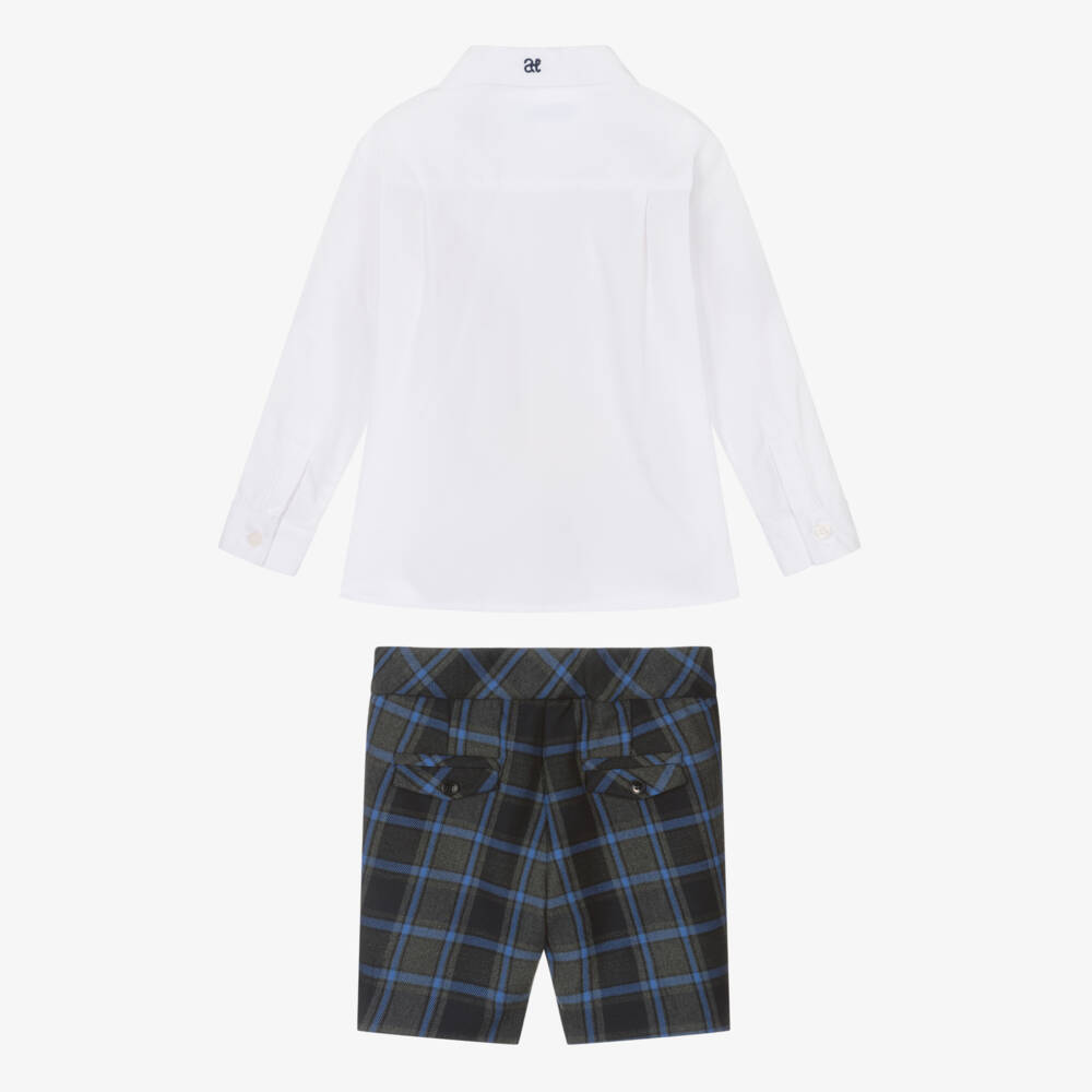 Abel & Lula-Boys Blue & Grey Check Shorts Set | Childrensalon Outlet