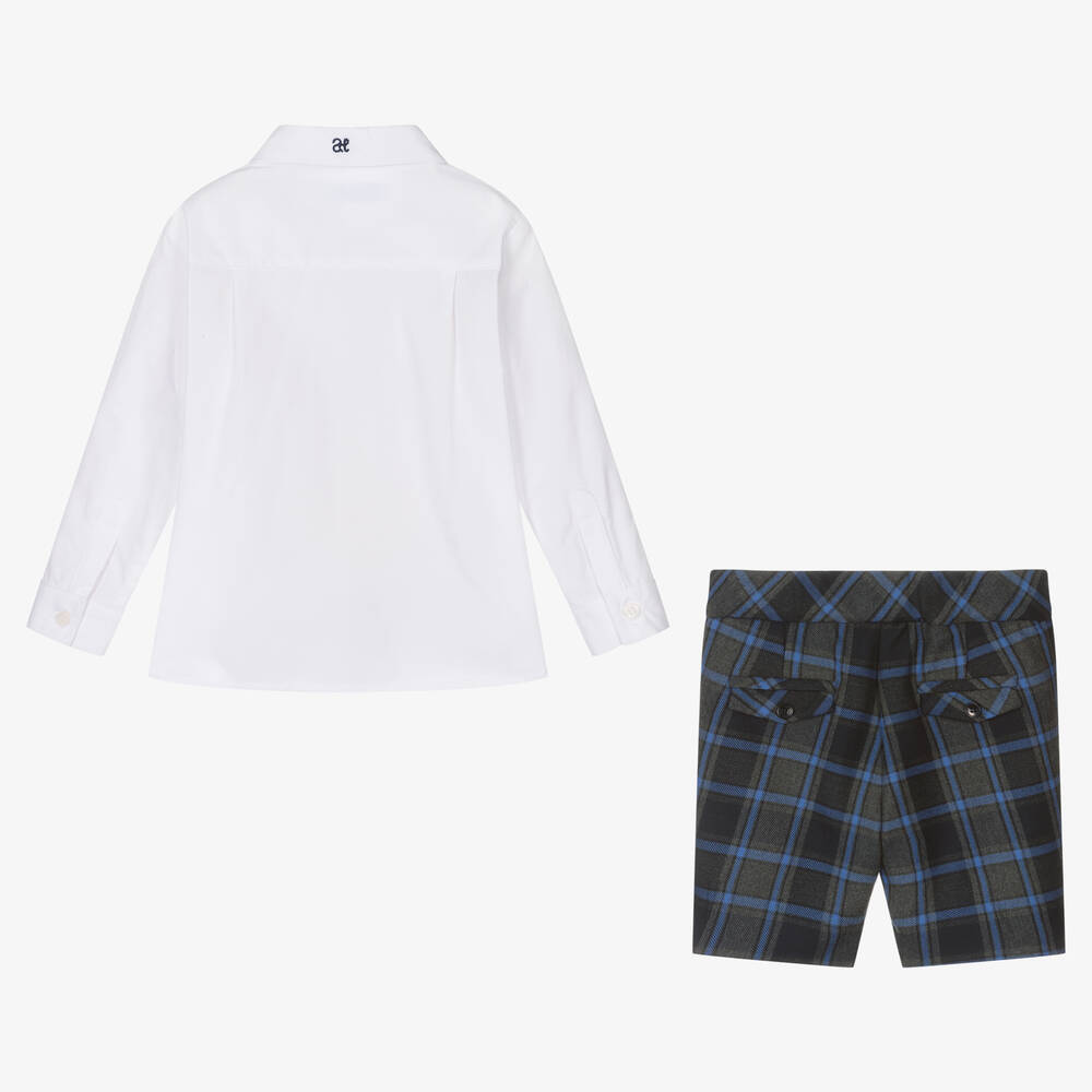Abel & Lula-طقم شورت قطن كاروهات لون أزرق ورمادي | Childrensalon Outlet