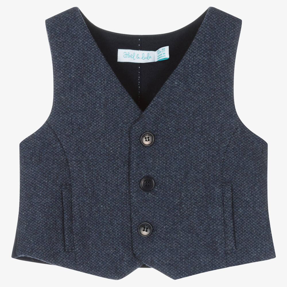 Boys Blue Grey Tweed Waistcoat