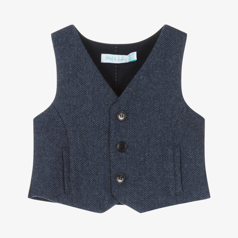 Abel & Lula-Boys Blue & Grey Tweed Waistcoat | Childrensalon Outlet