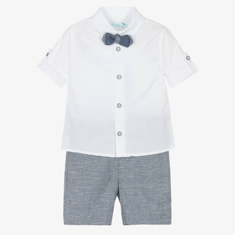 Abel & Lula-Boys Blue Houndstooth Check Shorts Set | Childrensalon Outlet