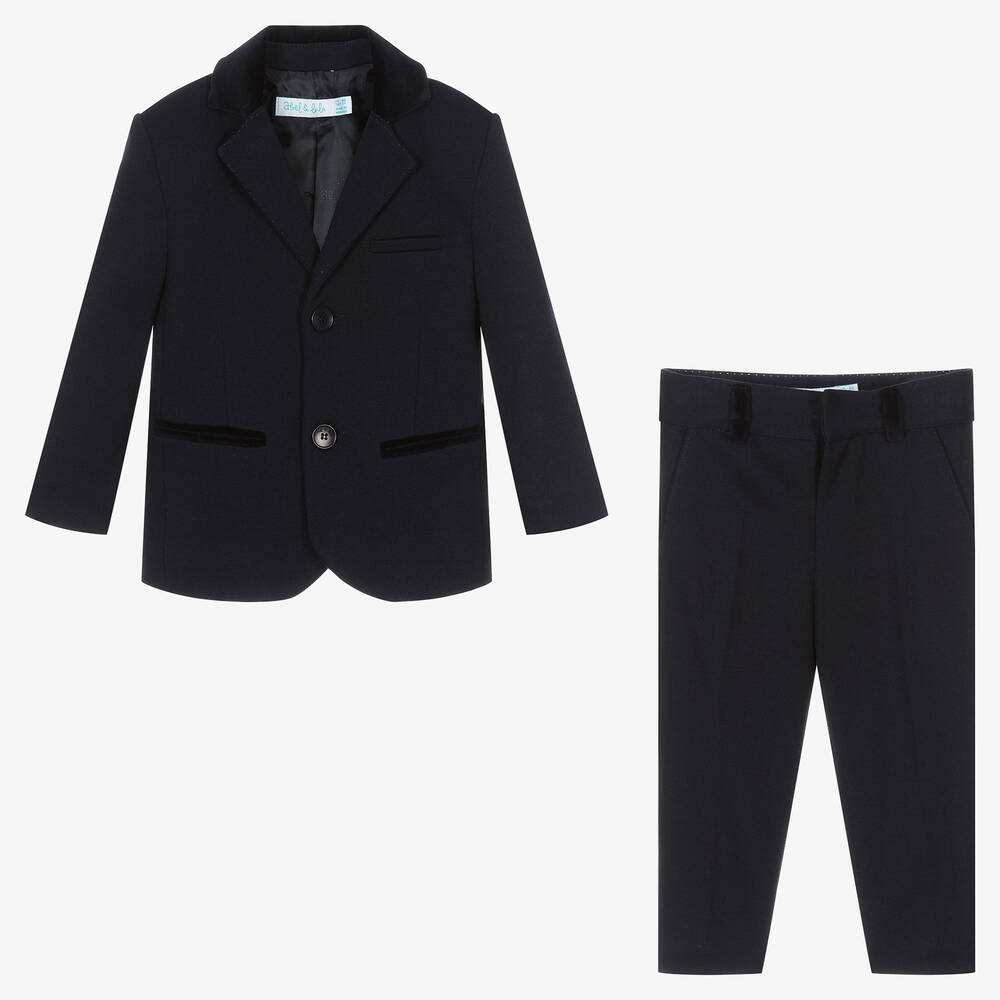 ابل اند لولا-بِدلة قطيفة وجيرسي لون كحلي أطفال ولادي | Childrensalon Outlet