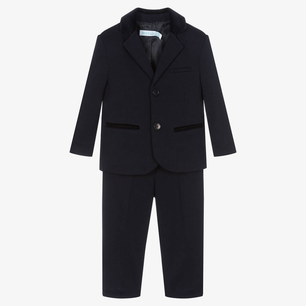 Abel & Lula - Boys Blue Jersey & Velvet Suit | Childrensalon