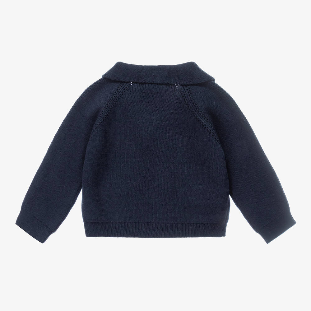 Abel & Lula-Boys Blue Knit Revere Collar Cardigan | Childrensalon Outlet