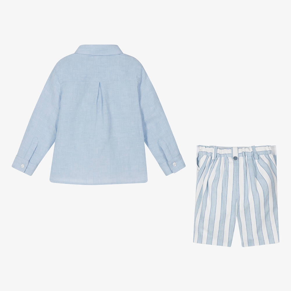 Abel & Lula-Голубой льняной комплект с шортами в полоску для мальчиков | Childrensalon Outlet