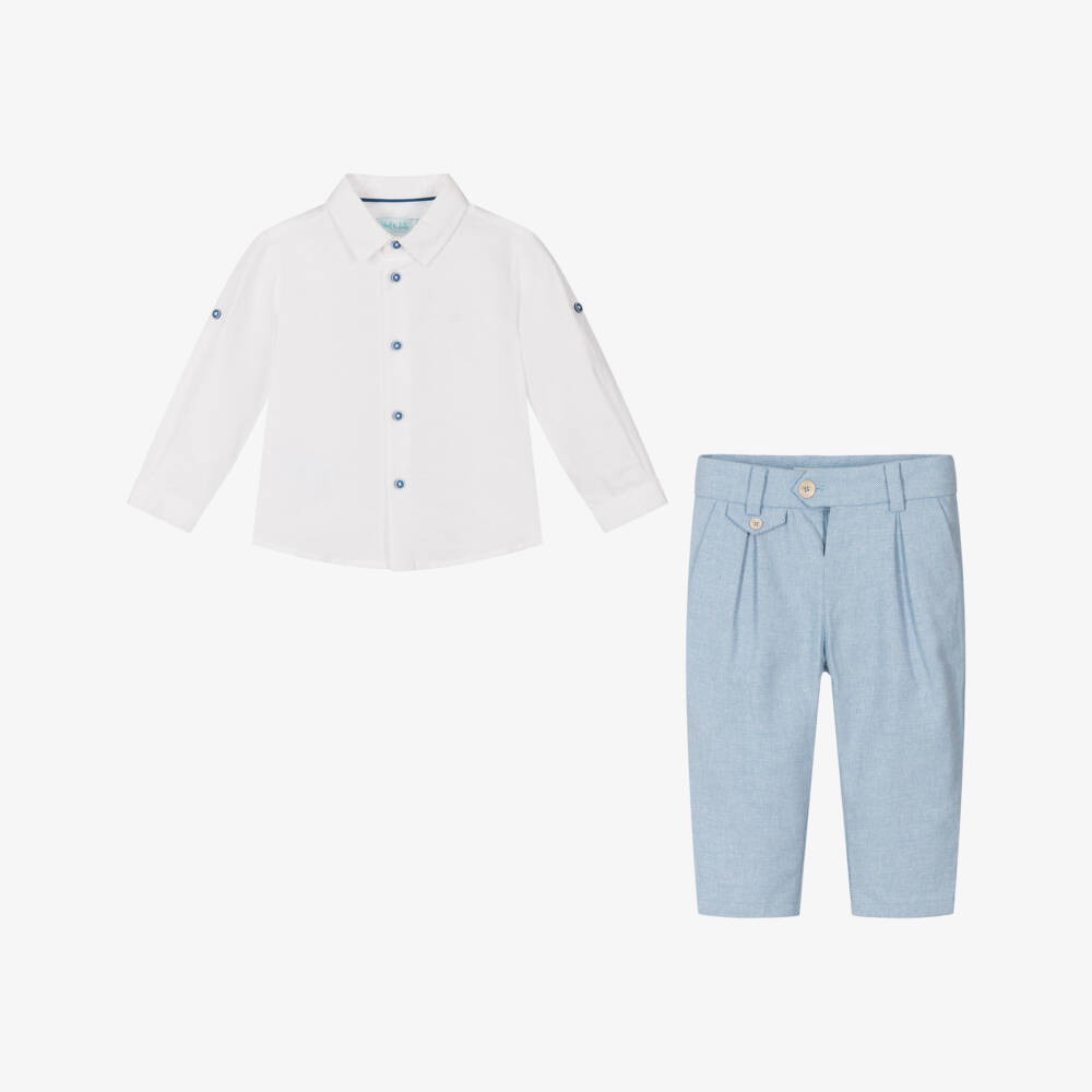 Abel & Lula-Boys Classic Blue Linen Ensemble | Childrensalon Outlet