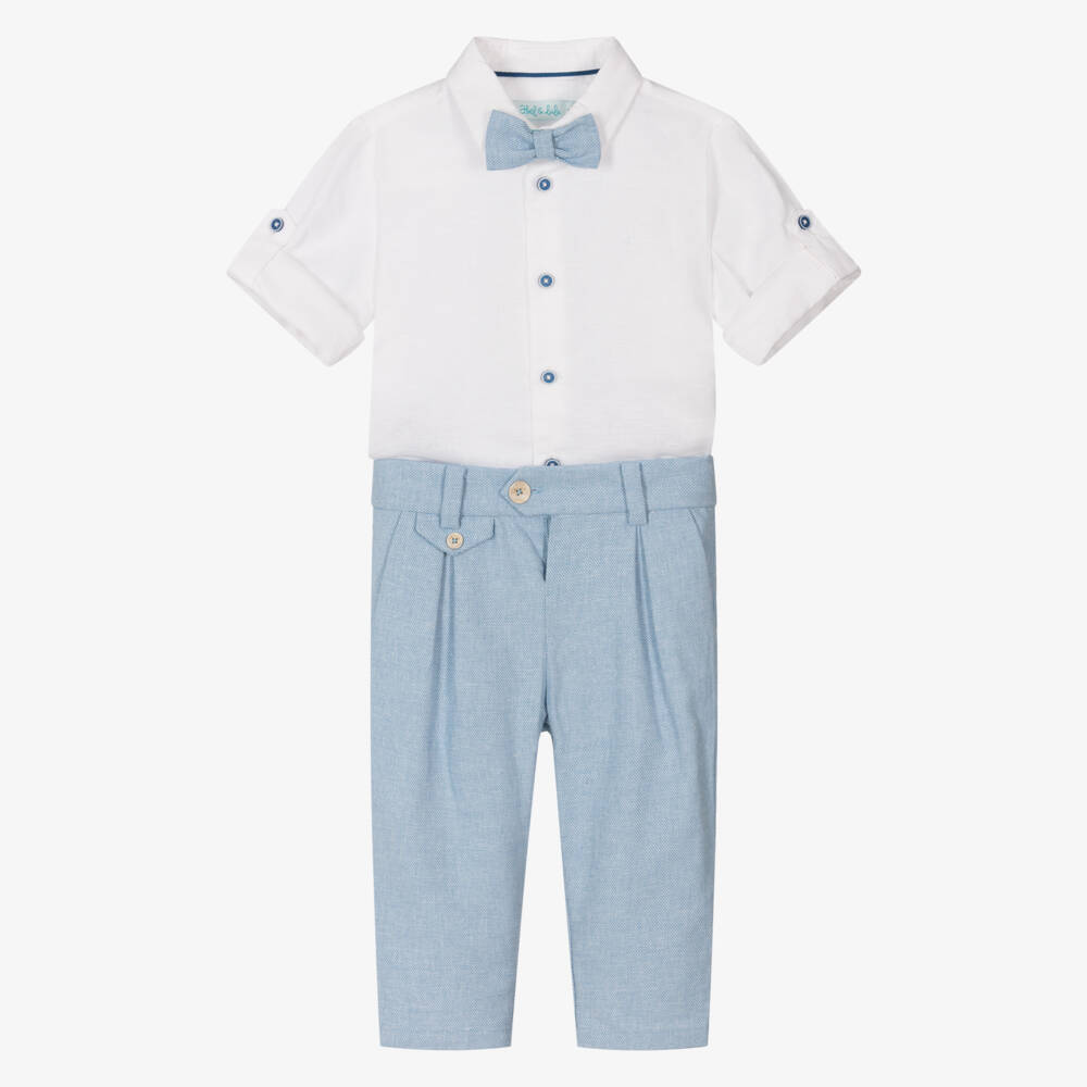 Abel & Lula-Классический синий льняной комплект для мальчиков | Childrensalon Outlet