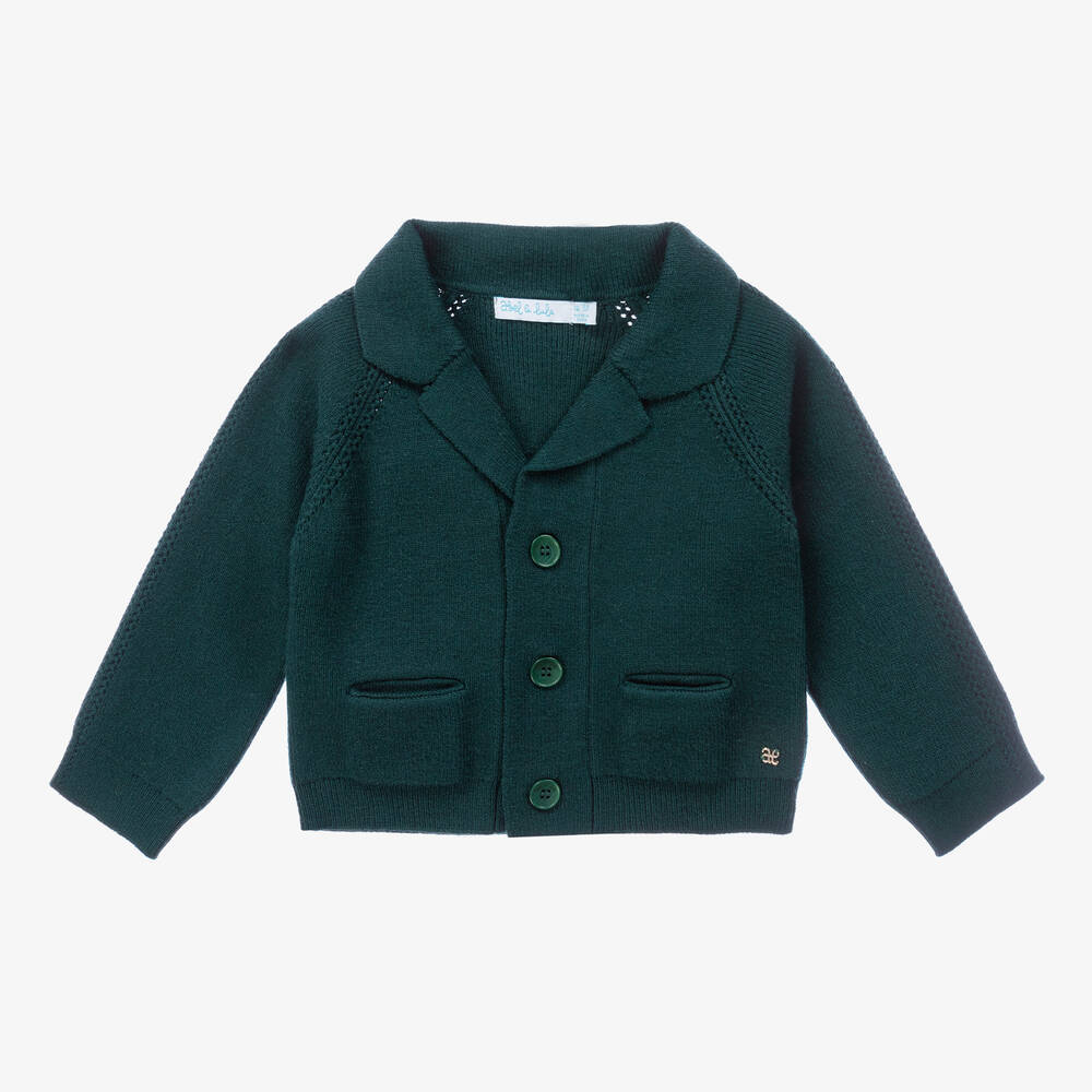 Abel & Lula - Boys Green Knit Revere Collar Cardigan | Childrensalon