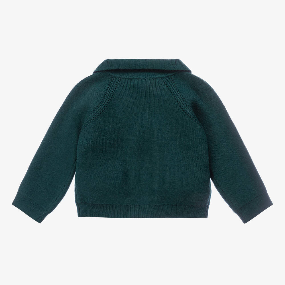 Abel & Lula-Boys Green Knit Revere Collar Cardigan | Childrensalon Outlet