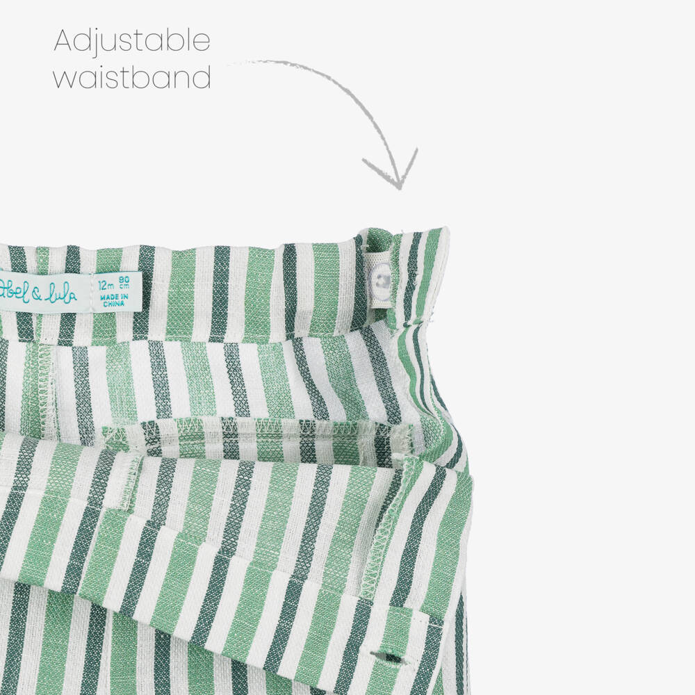 Abel & Lula-Boys Green Linen Striped Ensemble | Childrensalon Outlet