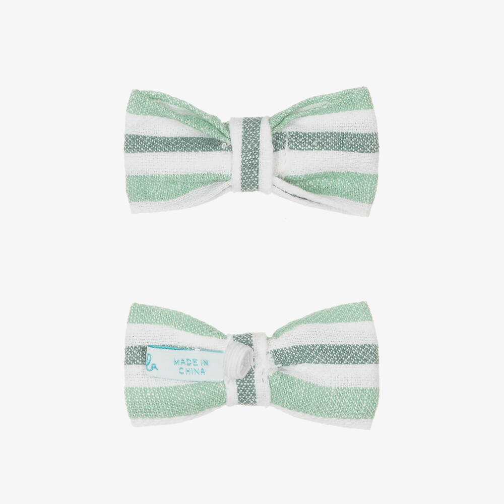 Abel & Lula-Boys Green Linen Striped Ensemble | Childrensalon Outlet