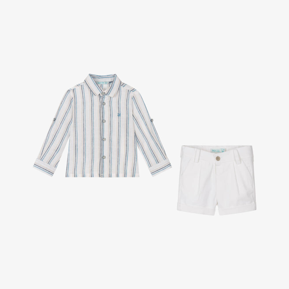 Abel & Lula-Boys Ivory Linen Blend Shorts Ensemble | Childrensalon Outlet