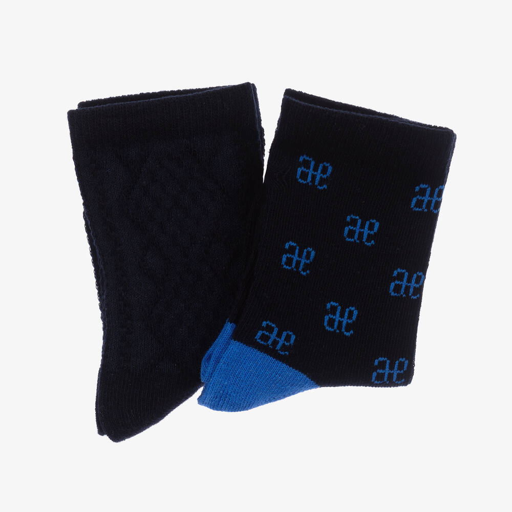 Abel Lula Boys Navy Blue Cotton Socks 2 Pack