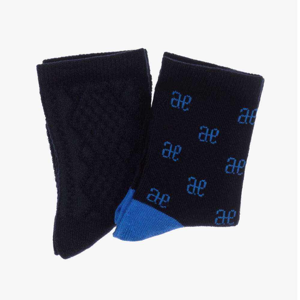 Abel & Lula-Boys Navy Blue Cotton Socks (2 Pack) | Childrensalon Outlet