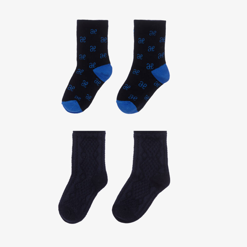 Abel & Lula-Boys Navy Blue Cotton Socks (2 Pack) | Childrensalon Outlet