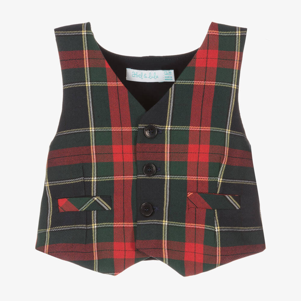Abel & Lula-Boys Navy Blue & Red Tartan Waistcoat | Childrensalon Outlet