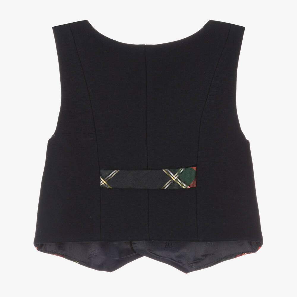 Abel & Lula-Boys Navy Blue & Red Tartan Waistcoat | Childrensalon Outlet