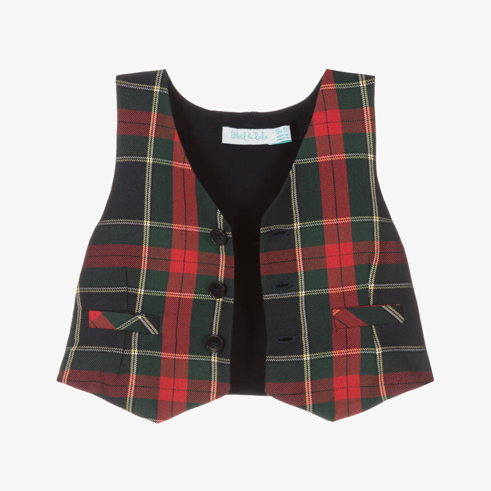 Abel & Lula-Boys Navy Blue & Red Tartan Waistcoat | Childrensalon Outlet