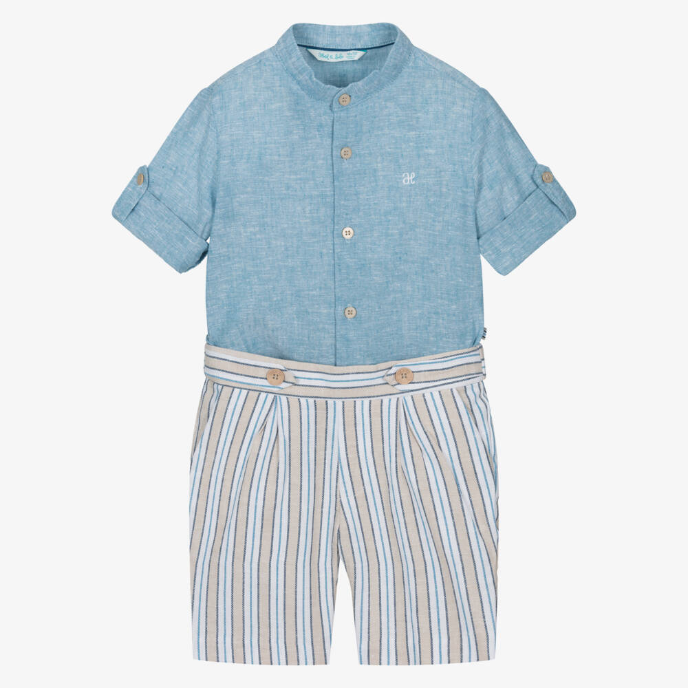 Abel & Lula-Boys Striped Blue Shorts Ensemble | Childrensalon Outlet