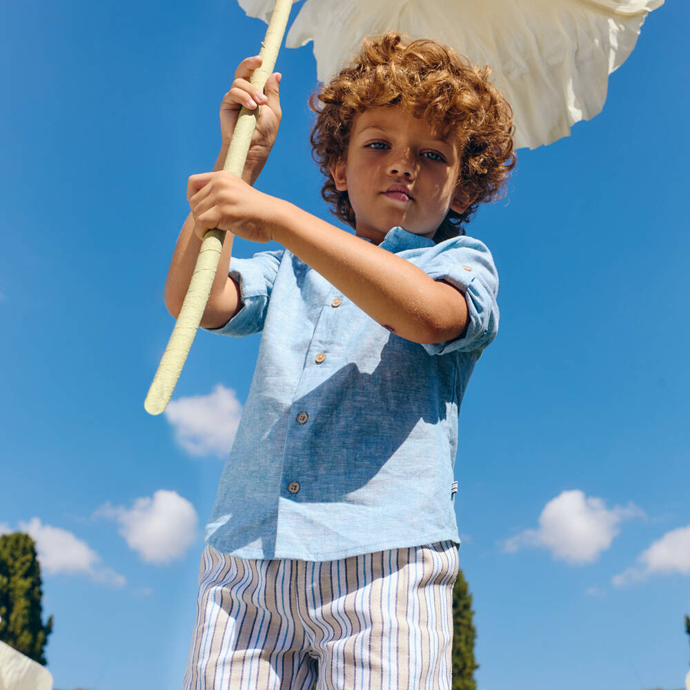 Abel & Lula-Boys Striped Blue Shorts Ensemble | Childrensalon Outlet