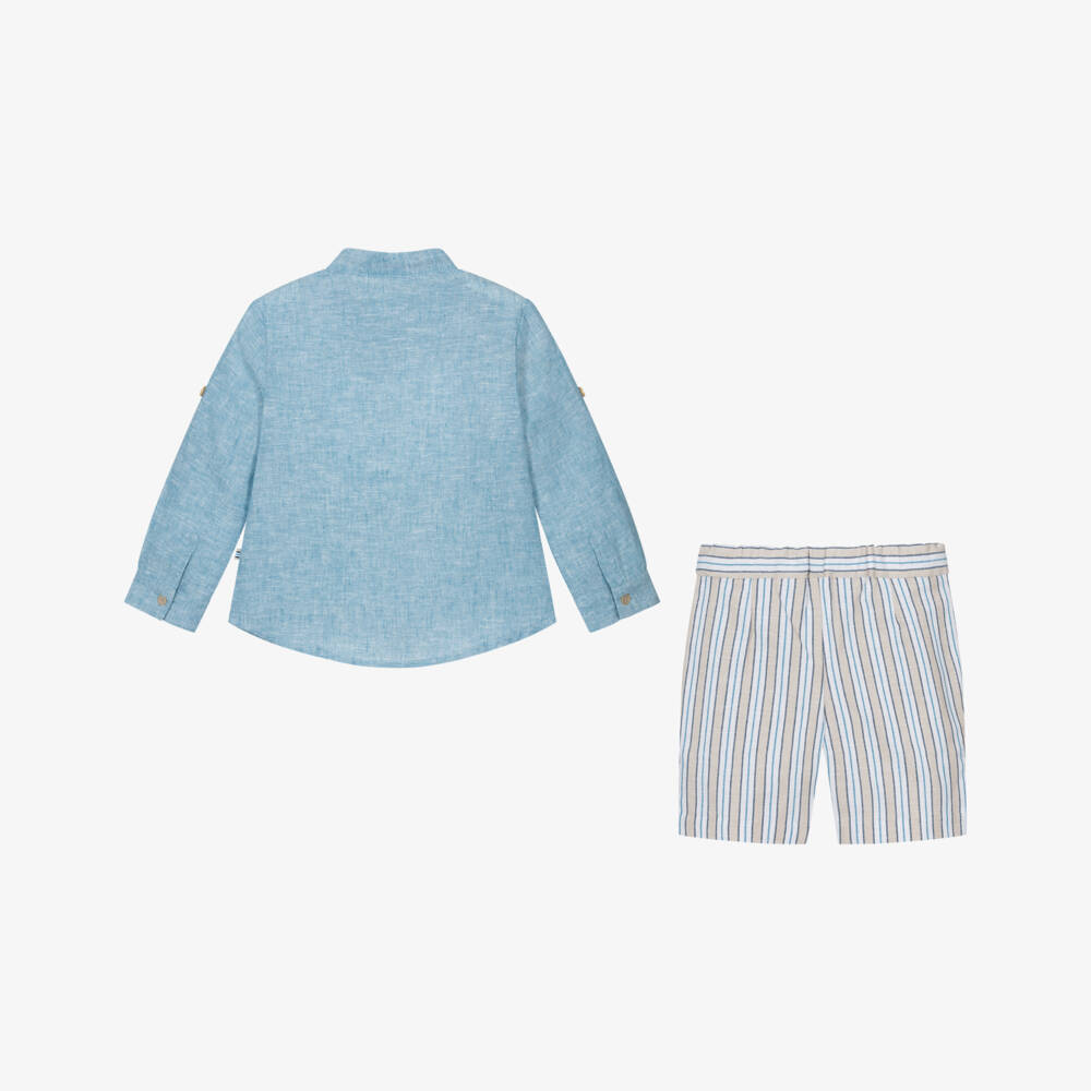 Abel & Lula-Boys Striped Blue Shorts Ensemble | Childrensalon Outlet