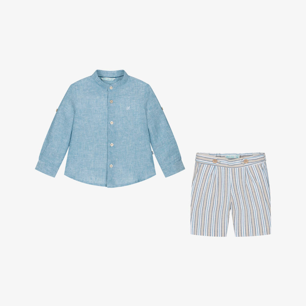 Abel & Lula-Boys Striped Blue Shorts Ensemble | Childrensalon Outlet